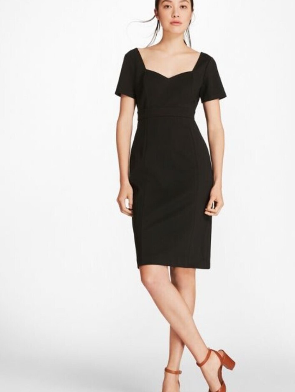 Brooks Brothers Black Ponte-Knit Sweetheart-Neck Sheath Dress - Size - 6